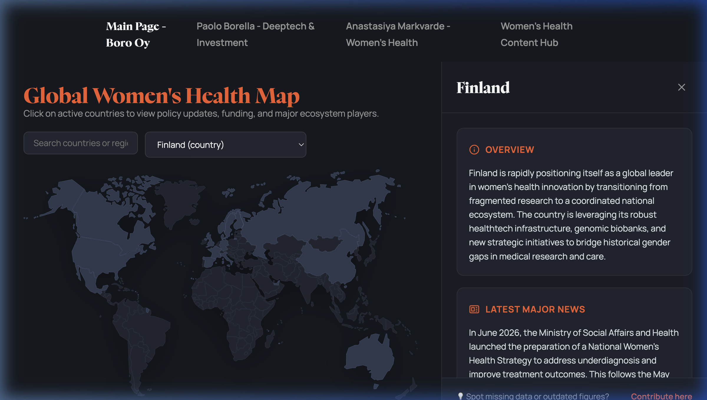 Global Women's Health Interactive Map